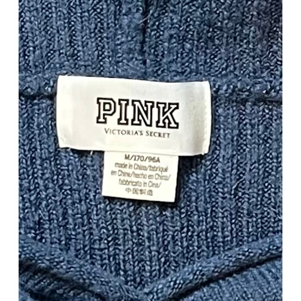 PINK Victoria's Secret Blue Ribbed Knit Pullover Hoodie Sweater NWOT Sz M - Picture 7 of 7